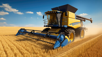 ?ombine harvester harvesting wheat from the field