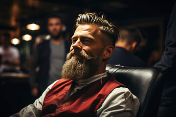 Hairdressing salon barbershop for men's beard care, beautiful stylish hipster haircut. AI generated. - obrazy, fototapety, plakaty