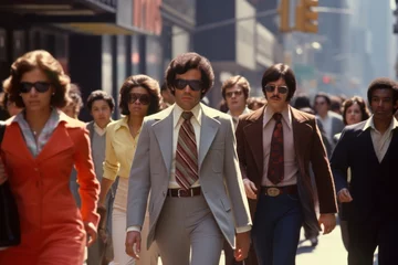  Crowd of people walking street in 1970s © blvdone