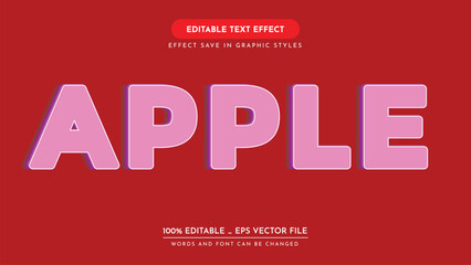 editable 3d text effect style. apple text effect, vector illustration