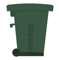 Green outdoor rectangular trash can with lid. Garbage collection and recycling. Maintaining cleanliness. Waste container in side view. Cartoon flat style. Isolated on white background.