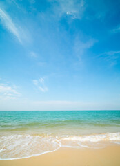 Landscape beautiful summer vertical front view relax tropical sea beach white sand clean blue sky background calm Nature ocean wave water nobody travel at SaiKaew Beach thailand Chonburi sun day time