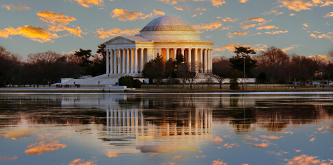 Sunset over Thomas Jefferson Memorial in Washington D.C., USA.