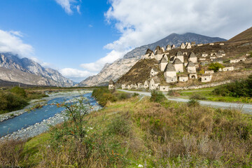 The view of the crypts in the City of the Dead in Dargavs, North Ossetia. North Caucasus region,...