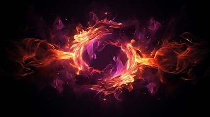 A mesmerizing fire frame with vibrant flames engulfing the frame against a dark purple background, creating a captivating and intense visual display.