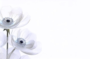 Białe, przezroczyste kwiaty Anemonów z miejscem do wklejenia. Generative AI