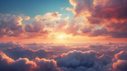 sunset over the clouds - obrazy, fototapety, plakaty