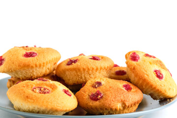 Fresh crumbly cookies with filling white background.