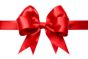 Red gift bow with ribbons isolated on transparent or white background, png