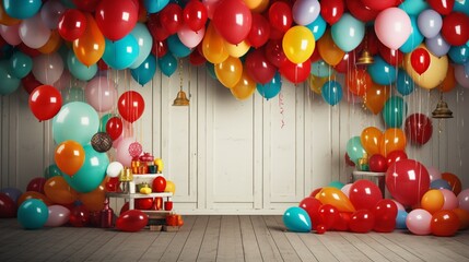 Fototapeta na wymiar A lively balloon celebration mockup, featuring an artistic arrangement of colorful balloons that creates a visually striking and festive composition.
