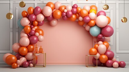 Obraz na płótnie Canvas A lively balloon celebration mockup, featuring an artistic arrangement of colorful balloons that creates a visually striking and festive composition.