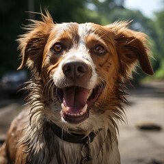 Close up of a happy dog in a sunny day 