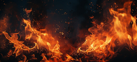 Fototapeta na wymiar vertical shot of beautiful burning flames at night-