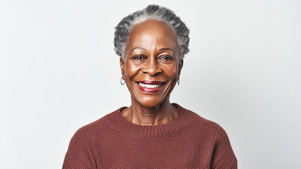 Portrait of smiling senior african american woman looking at camera isolated on white background.
 - obrazy, fototapety, plakaty