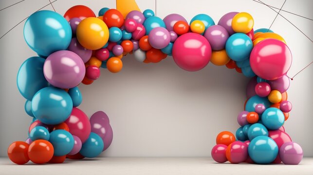 A dynamic and vibrant balloon celebration mockup, featuring an artistic arrangement of colorful balloons that creates a visually striking and joyful composition. © Image Studio