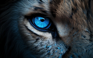 leão poderoso de olhos azuis  - obrazy, fototapety, plakaty