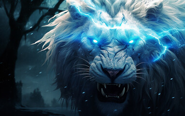 leão poderoso de olhos azuis 