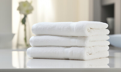 Fototapeta na wymiar plain white fluffy spa towels neatly folded
