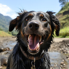 Close up of a happy dog in a sunny day 