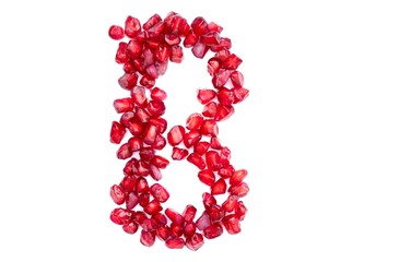 B English Alphabet Capital Letter Written with Pomegranate Seeds Isolated on White Background