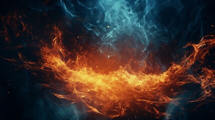 A fiery frame captured in high-definition, featuring intense flames engulfing the frame against a dark blue background, radiating energy and creating a powerful visual impact.