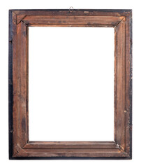 Old wooden frame rear view, isolated on white background