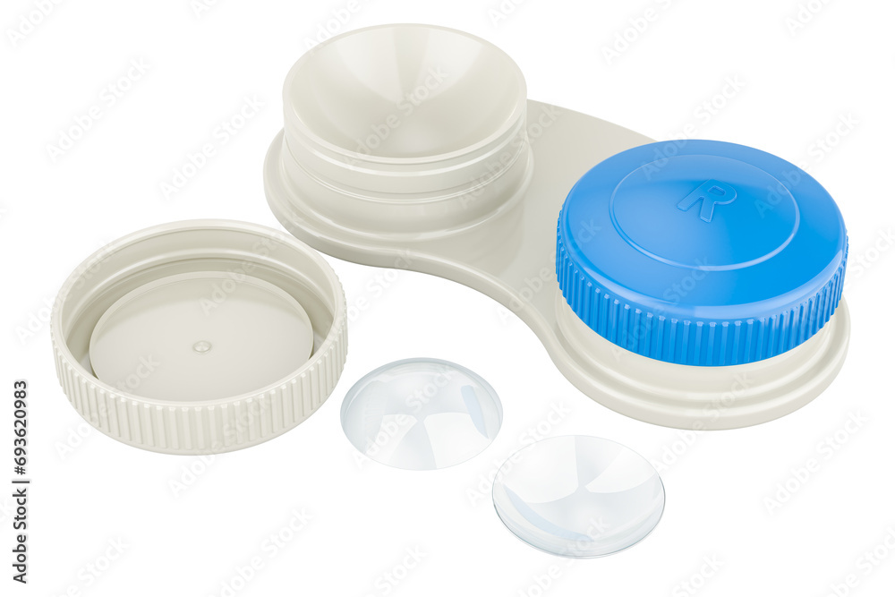Fototapete contact lenses with holder container. 3d rendering isolated on transparent background