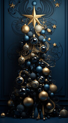 Concept of Christmas tree on a blue background. Happy New Year.