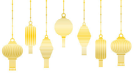 Chinese Lanterns vector. Chinese New Year, Mid Autumn Festival background, banner and greeting card. Flat minimalist geometric design. Vector illustration