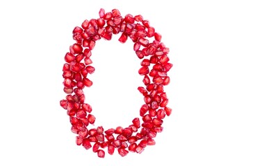 Zero or 0 Number Written with Pomegranate Seeds Isolated on White Background