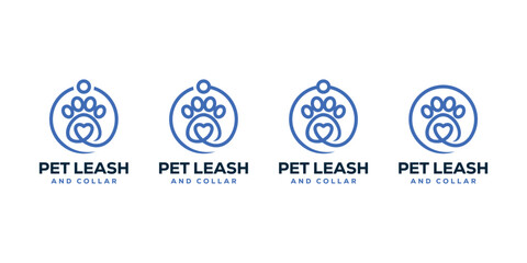Creative Pet Leash and Collar Logo Design. Love Paw and Leash Circular for Pet Care Logo. Icon Symbol Design Template.