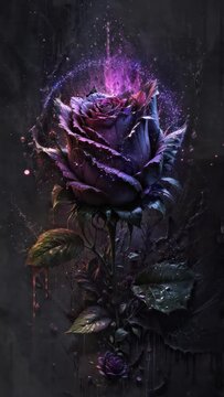 a mesmerizing rose with petals in shades of deep purple and blue, giving the impression of a flower blooming at the stroke of midnight