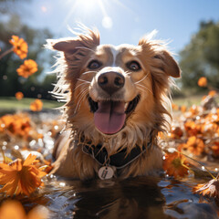 Close up of a happy dog in a sunny day 