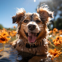 Close up of a happy dog in a sunny day 