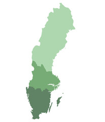 Fototapeta premium Sweden map. Map of Sweden divided into three main regions