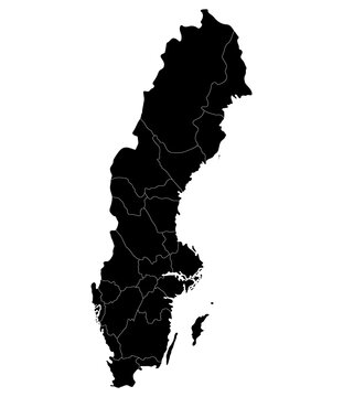 recommend clip art: Map of Sweden. Sweden provinces map in black color