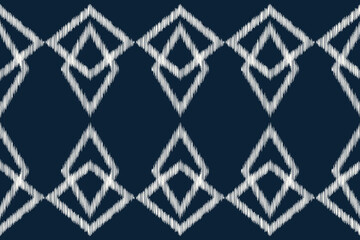 Ethnic Ikat fabric pattern geometric style.African Ikat embroidery Ethnic oriental pattern blue background. Abstract,vector,illustration.Texture,clothing,frame,decoration,motif.