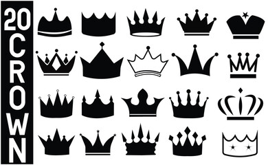 Big collection qualify crowns. Crown icon set. Collection of crown silhouette. Crown set Royal icons  set, crowns Vintage vector