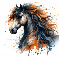 Obraz na płótnie Canvas Horse head. Stallion. Portrait. Watercolor paint. Isolated illustration on a white background. Banner. Close-up. Generative AI