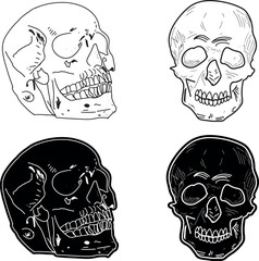 Set of skull in hand drawing style, Skeleton head