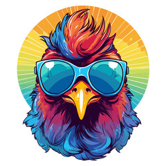 funny chicken with sunglasses - obrazy, fototapety, plakaty