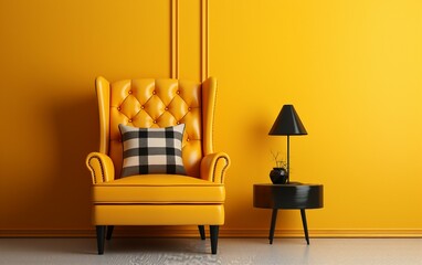 Wing back Chair Wall Yellow Background