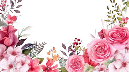 Border of watercolor flower floral natural elements on transparent background