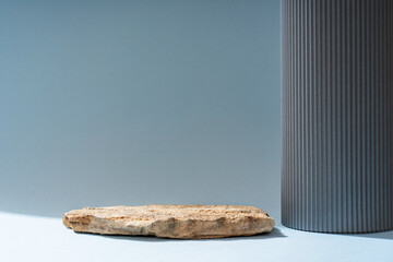 Podium for exhibitions and product presentations. Beautiful blue background made from natural...