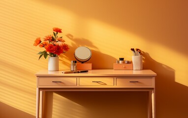 Yellow Background Vanity Table Wall
