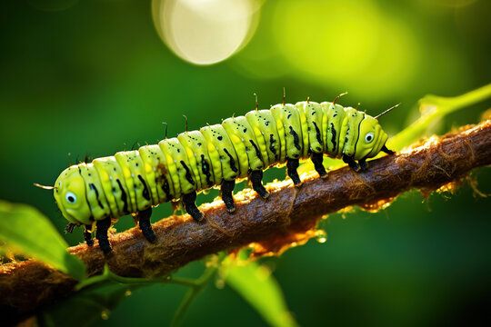 caterpillar on a leaf. Generative Ai