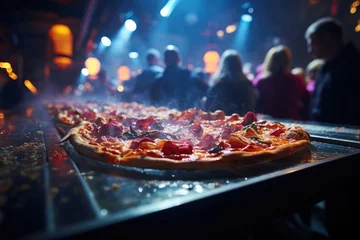 Foto op Plexiglas A whipped cream pizza at a single farewell party in a nightclub., generative IA © Gabriel