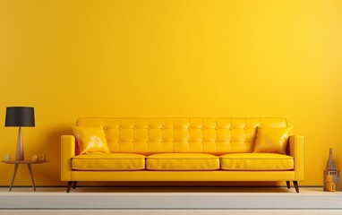 Wall-Installed Sectional Sofa on a Yellow Backdrop