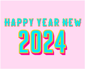 Happy New Year 2024 Abstract Multicolor Graphic Design Vector Logo Symbol Illustration With Pink Background