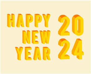 Happy New Year 2024 Abstract Yellow Graphic Design Vector Logo Symbol Illustration